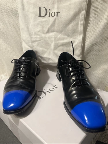 CHRISTIAN DIOR GARCONNE BLEU ÉLECTRIQUE POINTE DERBY ROBE CHAUSSURES BOÎTE 37,5 TAILLE 7