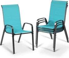 Stackable All-Weather Teslin Chairs, 330 lbs (4 pcs, Turquoise, 26.4 in)