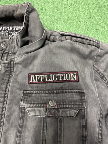 Affliction Black Premium Biker Jacket Men's Size Large Gray Live Fast MARKED - Picture 8 of 15