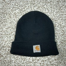 Carhartt Hat Beanie Youth One Size Black Knit Cuffed Logo Winter Cold Weather