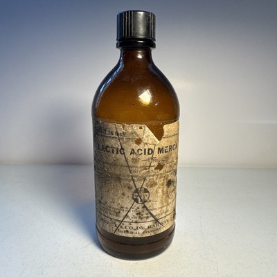Vintage Merck & Co. Inc. Lactic Acid Merck Empty Glass Medicine Bottle