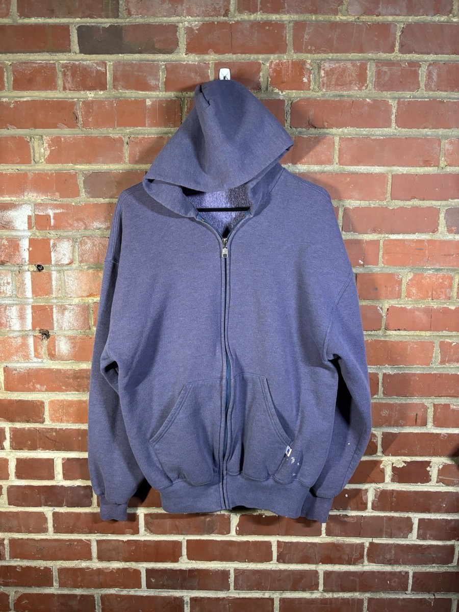 Vintage 90s Russell Athletic Zip Up Hoodie Faded Blue Made In USA