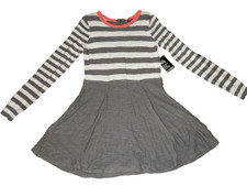 EXPRESS WOMEN'S STRETCH SWEATER DRESS SIZE LARGE LONG SLEEVE GRAY WHITE NWT