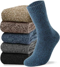 5 Pairs Merino Wool Socks for Men, Thick Winter Wool Hiking Socks, Warm Breathab