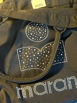Isabel Marant Tragetasche Canvas Schwarz Strass-Logo groß