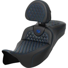 Saddlemen Roadsofa Extended Reach Seat w/ Backrest Blue Honeycomb Stitch - 08-23