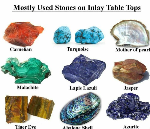 Mesa De Mármol De 12" Con Incrustaciones De Piedras Semipreciosas Hechas A Mano - Imagen 3 de 3