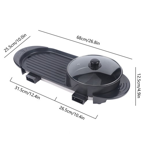 2 in 1 Elektrischer Antihaft Grill Hot Pot BBQ Grill Suppe Shabu Topf Barbecue 2200W - Bild 7 von 22