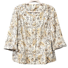 J Jill Sz L Tall Jacket Blazer 3/4 Sleeve Paisley Floral Linen Blend Button