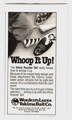Print Ad 1988 Wordens Lures Yakima Bait Co Vibric Rooster Tail Whoop it Up