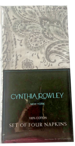 Cynthia Rowley Grey Silver Paisley Cloth Napkins Christmas Holiday Set of 4