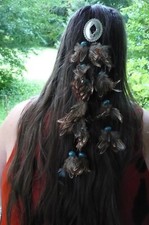 Boho Hippie Feder Haarschmuck - Indianerschmuck - 3 Stränge, Länge 38cm