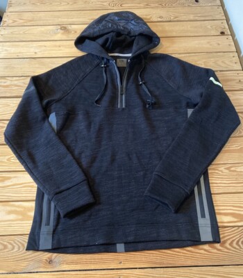 Blanc Noir Men s 1/4 Zip Hooded Sweatshirt Size M Black Sf2