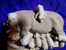 Vintage Mama Pig With Piglets Primative 1974 Farm "The Brown Country" Figurine