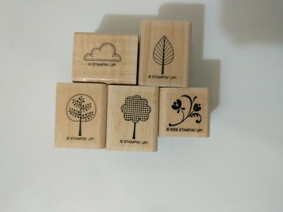Rubber Stamp Wood Mount Stampin Up Tree Leaf Cloud Flower Nature Theme Lot Of 5