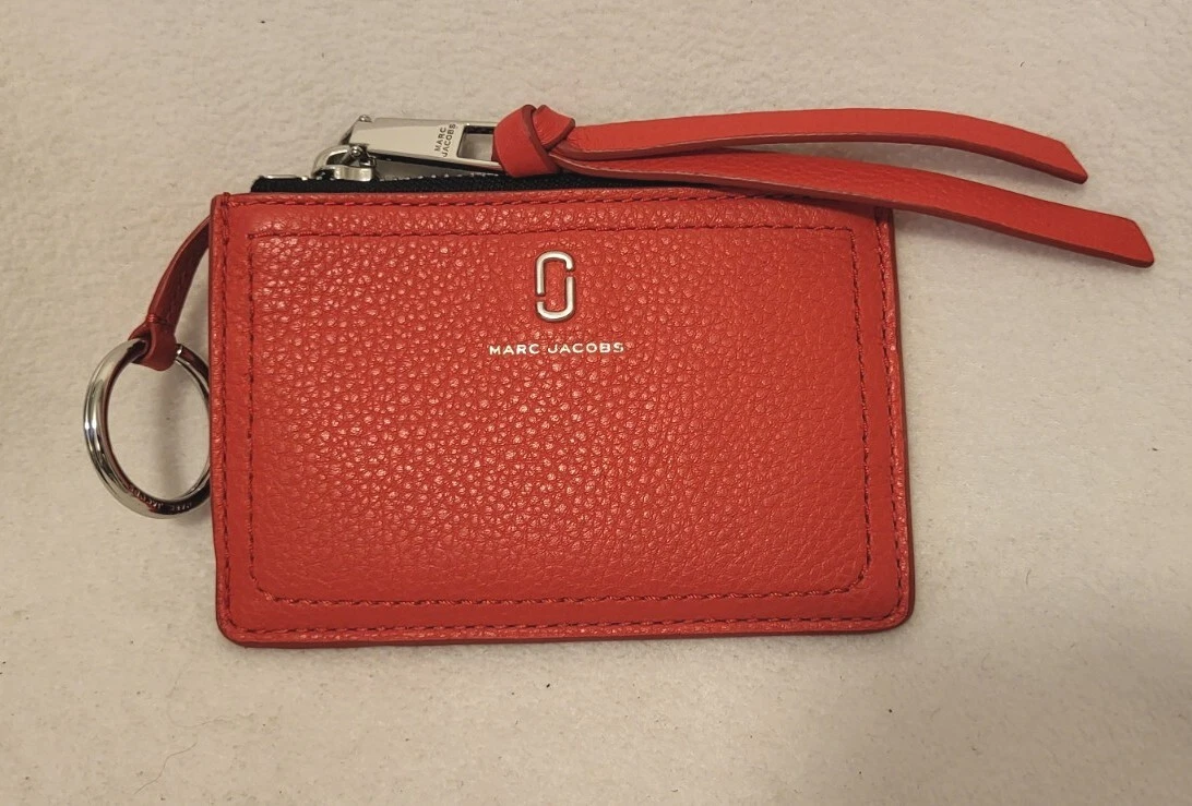 MARC JACOBS Softshot LEATHER Top Zip Multi WALLET ID Card CASE RED