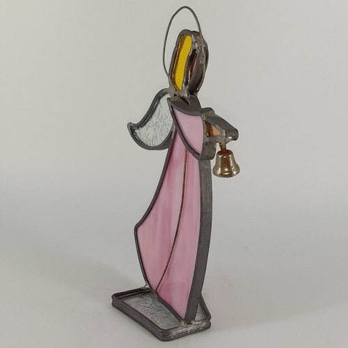 Buntglas Engel mit Glocke Sonnenlichtfänger rosa Kerzenhalter silber - Bild 5 von 10
