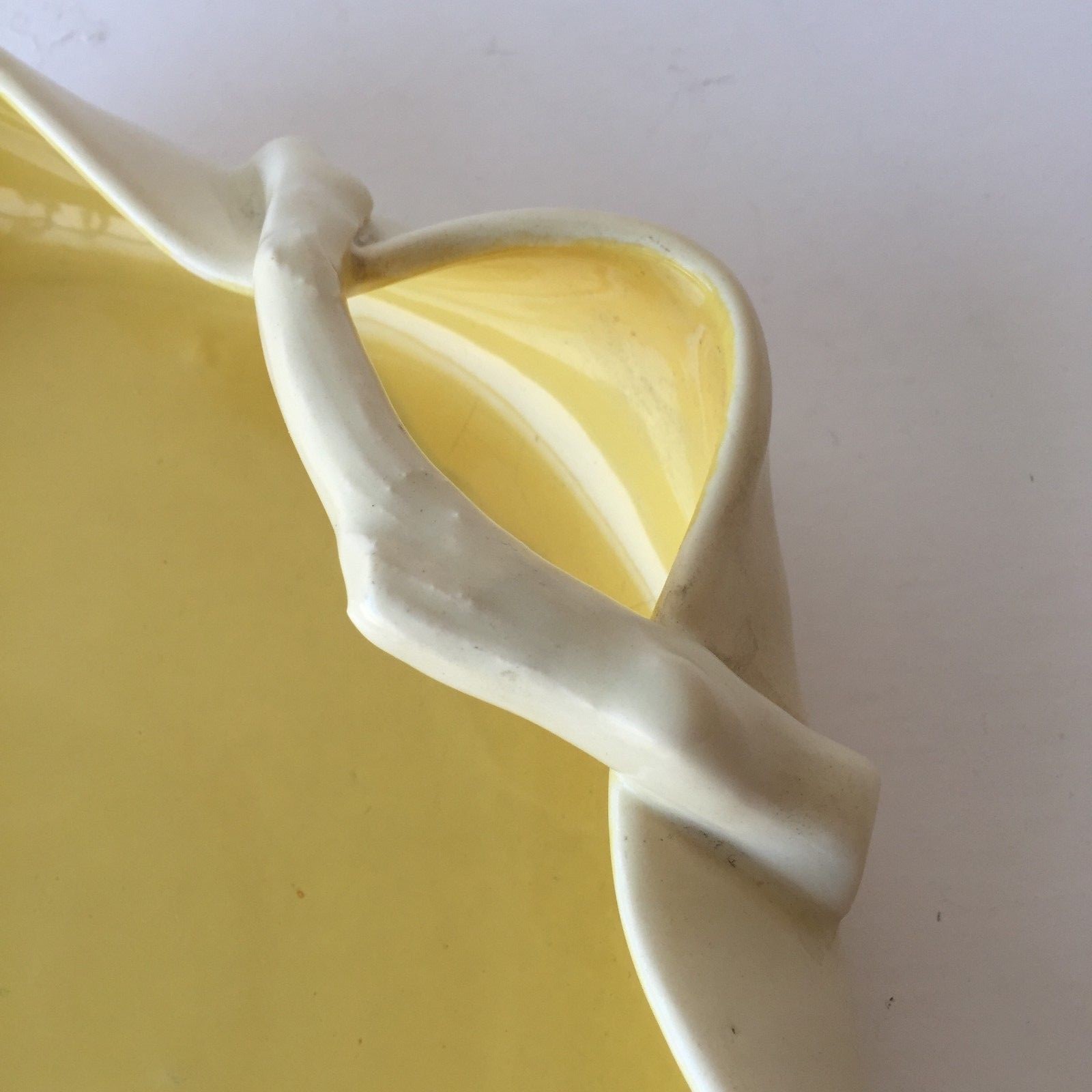 Poppy Trail Hand Made in California USA Yellow White Branch Tray Art Pottery