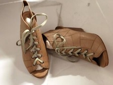 Fossil Nude Leather Lace Up Wedge Heels Size 8 $189 #84 DISPLAY