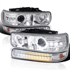 Chrome Housing Clear Lens LED Halo Projector Headlights + LED Bumper Lights Comp