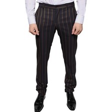 DOLCE & GABBANA Pants Brown Stripes Skinny Men Dress Trouser IT48/W34/M 980usd