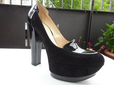 CASADEI Dam Schuhe Plateau Pumps Wildleder Lackleder Italy Gr.35,5(US5,5) Neuw