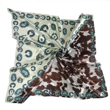 TURQUOISE CLUSTER/COW ~ PRINT ~ SCARF (20")