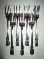 SET 7 SALAD FORKS! Vintage EVERBRITE stainless: PLUME design: EXC