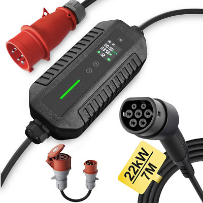 Typ 2 Mobile Wallbox 22kW 32A CEE Stecker, 3-phasig EV Ladegerät 7m für EV PHEV