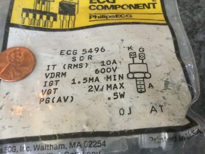 ECG5496, 600V @ 10A Silicon Controlled Rectifier SCR ~ TO-48 (NTE5496)