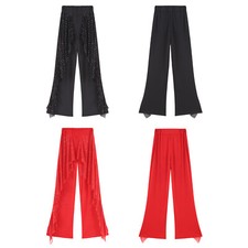 Womens Trousers Yoga Ruffles Jazz Dance Pants Sequined Costumes Rumba Practice