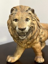 Hand Painted Matte Porcelain Brown Male Jungle Lion Figurine Statue Sculpture