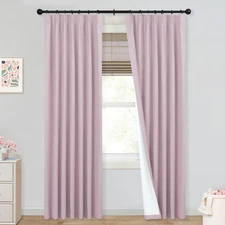 Pink Blackout Curtains for Bedroom Girls,100% Black Out Pinch Pleated Curtains f
