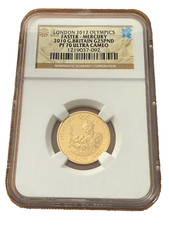 Great Britain 2010 Gold 1/4 oz 25 Pounds NGC PF70UC London Olympics Mercury 2921.12 per troy oz