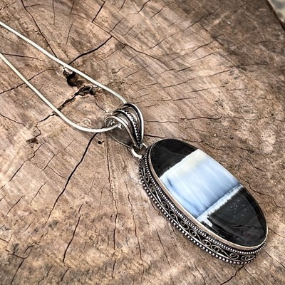 925 Sterling Silver Owyhee Blue Opal Gemstone Necklace Pendant Handmade  Womens