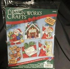 NEW Design Works Plastic Canvas Ornament Kit Cross Stitch Santa's Workshop 1692