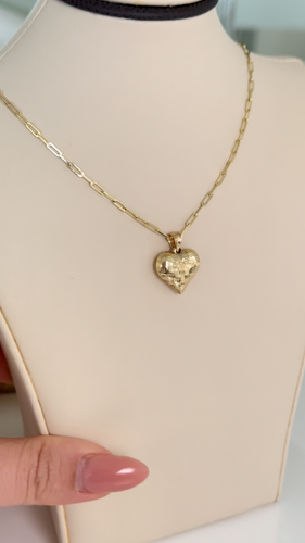 14k massiv Gold Herz Anhänger, Liebe Halskette, Puffy Heart Charm 585 Gelbgold - Video 1 von 1