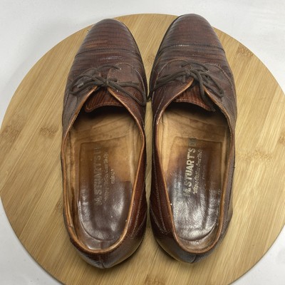 Lizard M Stuart Vintage Leather Loafers Lace Up Brown Size  display picture 3