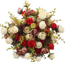 7 Branch 21 Heads Artificial Flowers Bouquet Mini Rose Wedding Home Office De...