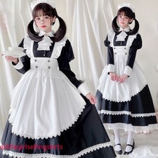 New Japanese Anime Women Cosplay Costume Maid Apron Dress Long Coffee Shop Dress