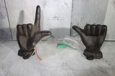 Set/Pair of Cast Iron Hand Thumbs Up Point Hooks Wall Mount Holders Rustic Decor