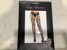 Leg Avenue Scalloped Trimmed Industrial Net Garter Belt Stockings - Black