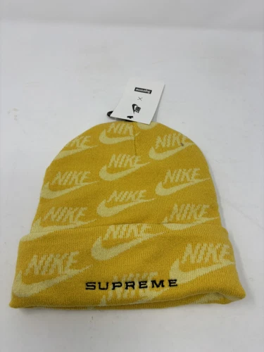 Nike x Supreme Beanie logo jacquard imprimé partout jaune SS21