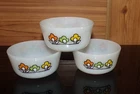 3 Vintage Anchor Hocking Fire King Custard Cups in Summerfield Floral Pattern