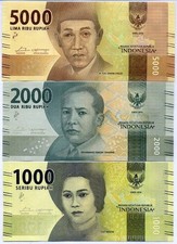 INDONESIA Set 3 pcs 1000 2000 5000 Rupiah 2016 Uncirculated