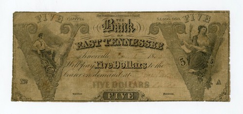 1855 $5 The Bank of East Tennessee - Knoxville TENNESSEE Note (Jonesboro Branch)