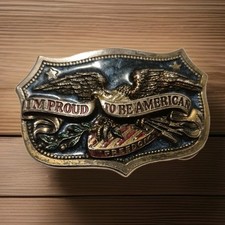 Vintage 1984 USA I'm Proud To Be American Brass Tone Great American Buckle Co.