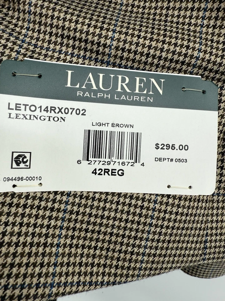 Abrigo Deportivo Ralph Lauren 42R Beige Marrón Pata de Gallo Blazer Chaqueta NUEVO Foto 4 de 4