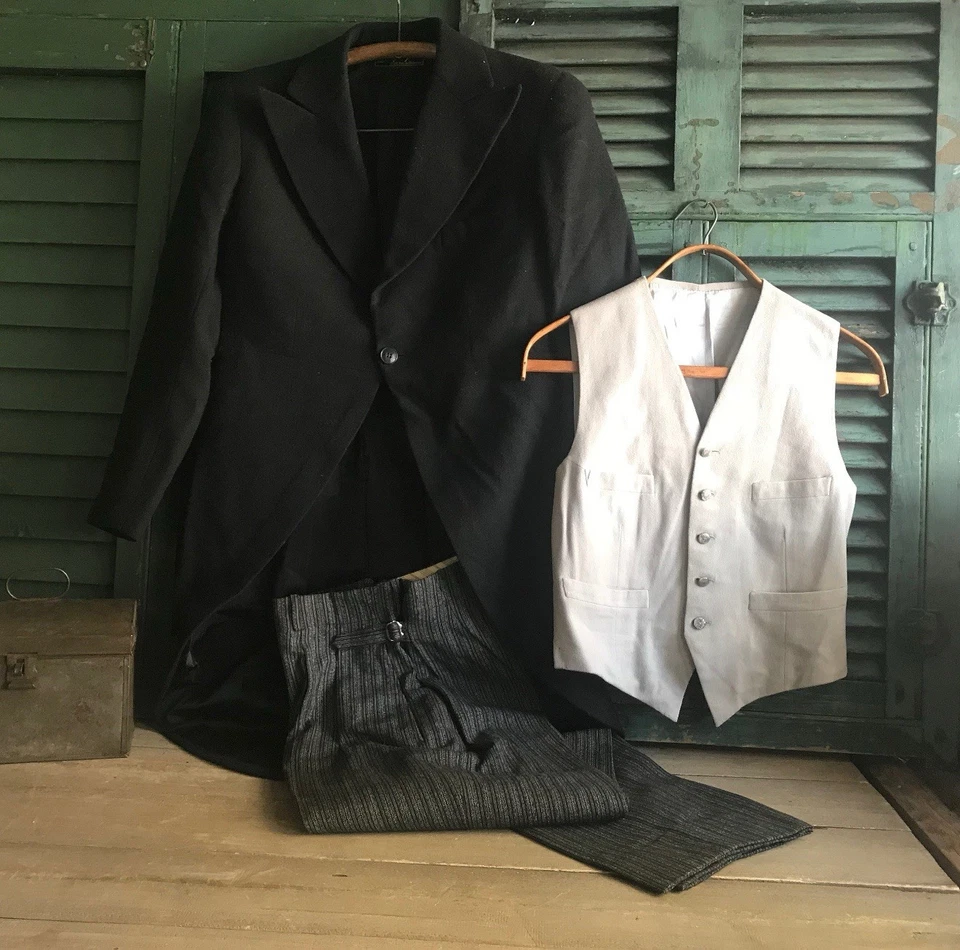 Antique French Gents Morning Suit, Wool Cashmere  1930 40 Paris Tailor D. Yvony - Image 3 of 4