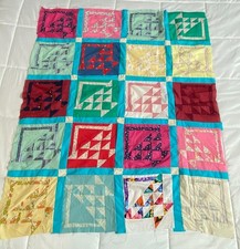Vintage Handmade Patchwork Quilt Topper Machine Pieced Basket Pattern 44 x 56